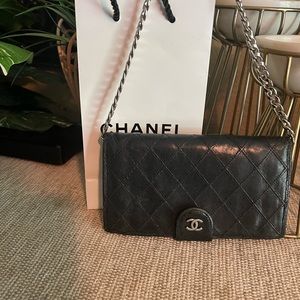 SOLD ! Chanel black leather wallet on chain comes with chanel bag